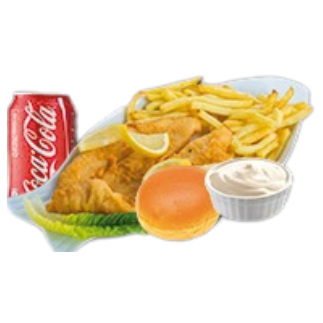 Hamour Fish Fillet Meal (with Cola, Bun, Ketchup, Garlic, Fries)